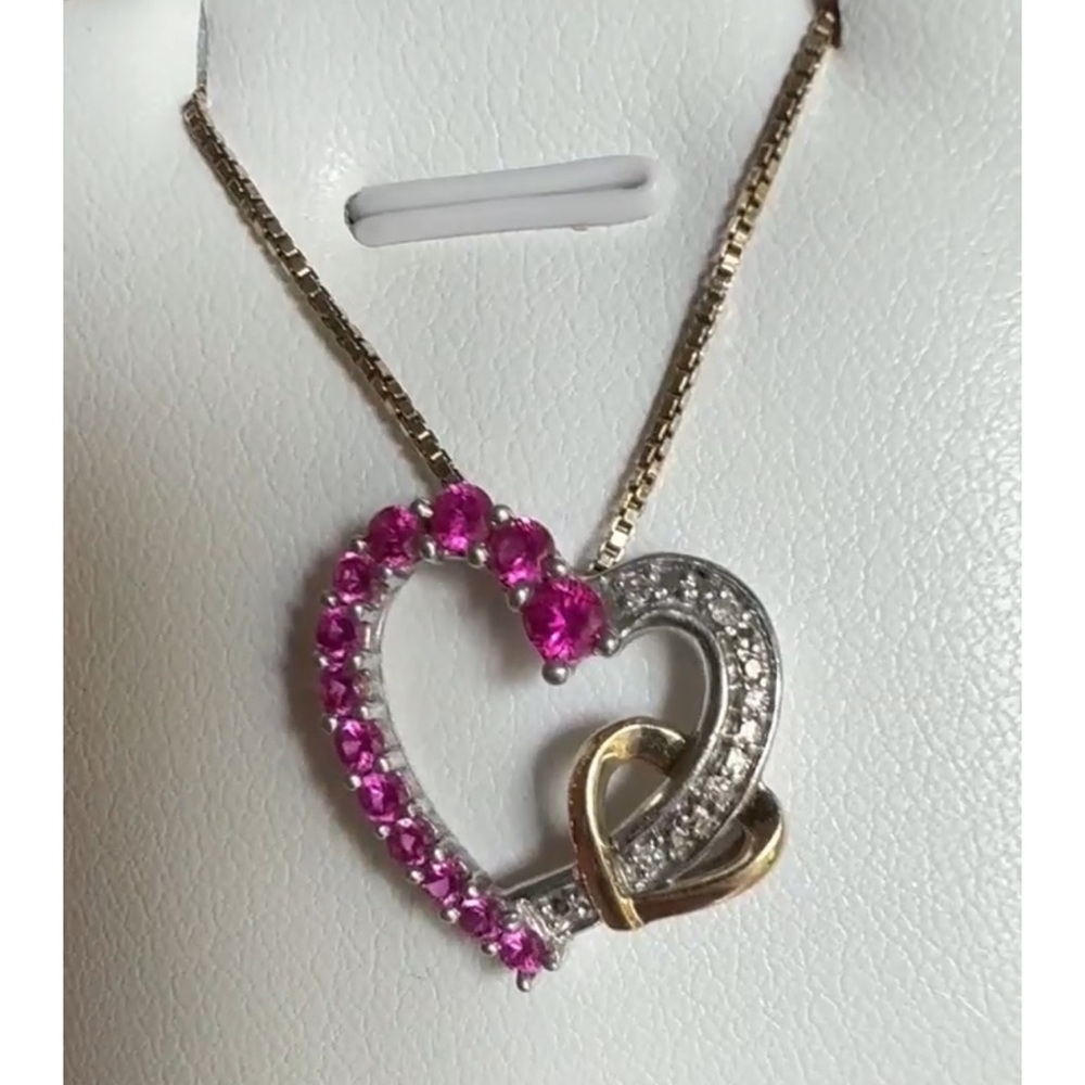 Pink Sapphire & Diamond 10k & 925 Unstoppable Love Heart Necklace